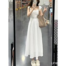 茶歇法式名媛風純色交叉抽褶氣質顯瘦設計感開叉吊帶連衣裙夏 歷史價格詳細信息