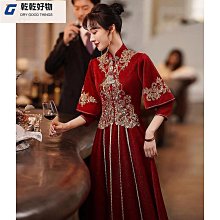 敬酒服新娘23新款冬季紅色結婚中式絲絨長款訂婚禮服裙秀禾服女~乾乾好物~ 歷史價格詳細信息