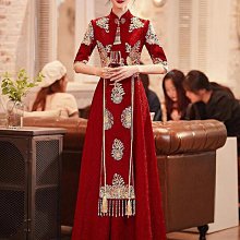 敬酒服新娘23新款冬季紅色結婚中式絲絨長款訂婚禮服裙秀禾服女~乾乾好物~ 歷史價格詳細信息
