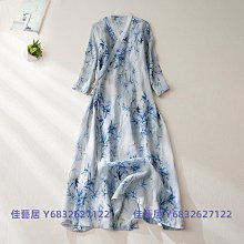 剪標商場專柜撤柜女裝復古斜襟系帶苧麻連衣裙女中袖印花棉麻長裙-佳藝居 價格比較,價格查詢,歷史價格詳細信息