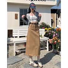 卡其色牛仔半身裙女2023新款復古松緊腰系帶一步裙中長款包臀裙子-kby科貝 歷史價格詳細信息