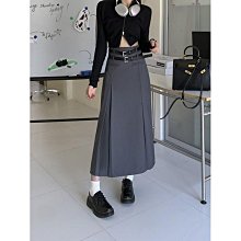 中長裙 2024秋冬新款中等厚度鬆緊腰寬鬆顯瘦灰色三宅風後開叉百褶半身裙OL韓國女裝【KX8832】萌蔓物語 歷史價格詳細信息