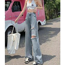破洞牛仔褲女夏季薄款2023年新款燙鑽設計感高腰闊腿垂感拖地褲子 歷史價格詳細信息
