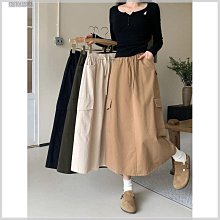 2024新品 工裝長裙 甜酷輕薄松緊抽繩口袋半身裙顯瘦A字中長裙女 歷史價格詳細信息