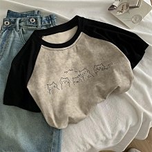 貓咪小貓卡通表情逢考必過圖案衣服男女情侶短袖T恤趣味夏季寬松#皇運 歷史價格詳細信息