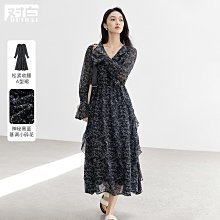 雪紡碎花連衣裙女V領超仙裙子法式初戀氣質顯瘦溫柔風女神中長裙-名流 歷史價格詳細信息