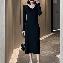 黑色針織連衣裙女寬松庶肚打底裙秋冬大碼內搭毛衣裙過膝長裙子超長裙-雅閣精品 歷史價格詳細信息