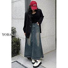 復古牛仔半身裙女大碼秋季新款高腰梨形身材開叉a字中長款包臀裙 歷史價格詳細信息