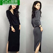 正韓洋裝 洋裝 長袖洋裝 秋冬V領過膝長洋裝 休閒洋裝 開叉收腰抽繩顯瘦針織子~CoCo服飾 價格比較,價格查詢,歷史價格詳細信息