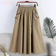 工裝裙 工裝長裙 半身裙新款夏季新款工裝口袋鈕扣鬆緊腰中長款大擺A字裙女潮 歷史價格詳細信息