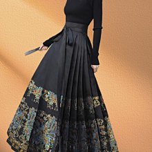新中式國風套裝黑色女立領襯衫漢服改良馬面裙兩件套2024春秋新款 歷史價格詳細信息