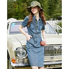 廠家出貨2024春季新款丹寧風復古翻領連衣裙休閑潮流長袖全棉A字裙 歷史價格詳細信息