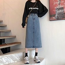 后開叉牛仔半身裙女大碼高腰遮胯顯瘦a字中長裙小個子調節扣裙子 歷史價格詳細信息