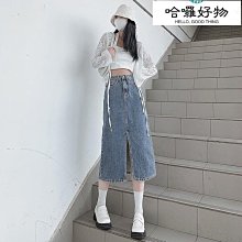 開叉牛仔裙女春季新款半身裙高腰中長裙子百搭顯瘦a字包臀裙-名流 歷史價格詳細信息