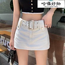 高腰短款牛仔半裙女辣妹a字小個子高腰包臀短裙夏帶腰帶 X88 歷史價格詳細信息