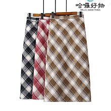 復古格子毛呢半身裙女2023秋冬新款高腰顯瘦開叉中長款a字包臀裙-哈囉好物 歷史價格詳細信息