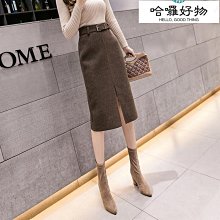 2023新款毛呢半身裙女秋季高腰設計感氣質修身百搭包臀中長魚尾裙 歷史價格詳細信息