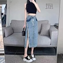 半身裙 開叉長裙 牛仔裙 不規則波浪開叉牛仔半身裙 女夏季 復古高腰a字中長款 包臀魚尾裙子 歷史價格詳細信息