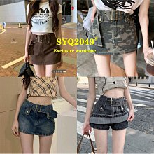 高腰短款牛仔半裙女辣妹a字小個子高腰包臀短裙夏帶腰帶 X88 歷史價格詳細信息