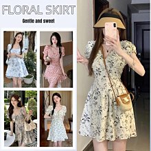 法式泡泡袖雪紡碎花連衣裙子女夏季新款休閑氣質收腰a字長裙-名流 歷史價格詳細信息