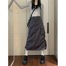 美式復古工裝裙長裙設計感灰色半身裙女夏季小個子鬆緊高腰a字裙中長款長裙顯瘦上衣 歷史價格詳細信息
