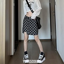 棋盤格設計感休閑褲男2022新款夏季薄款痞帥寬松闊腿垂感直筒褲子 歷史價格詳細信息