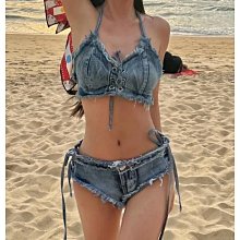 女生泳衣 大尺碼泳裝 比基尼泳衣 泳衣女溫泉ins復古泳衣歐美性感白色掛脖抹胸分體高腰顯瘦比基尼【雅妤精選】 歷史價格詳細信息