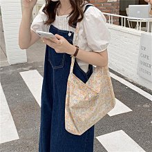 韓國ins碎花帆布袋女單肩大容量帆布包薄款格子搖籃包手提帆布包 歷史價格詳細信息