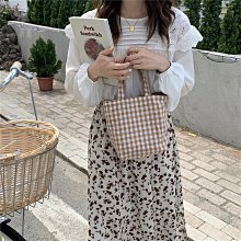 格子雙面帆布包韓式單肩包休閒純色大容量度假托特包女-悅享樂購滿599免運 歷史價格詳細信息
