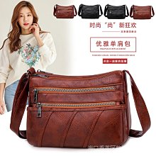 中年軟皮多層拉鏈小方包女士斜背包 優雅大容量女斜挎包 洋氣時尚多口袋女包包 潮流韓版女生單肩包 百搭女士側背包 歷史價格詳細信息