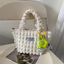 韓國ins少女心褶皺泡泡單肩託特包手提小清新女帆布購物袋腋下包 歷史價格詳細信息