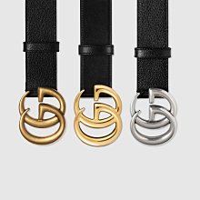 GUCCI GG Marmont 皮革仿舊雙G扣皮帶(米白/金) 歷史價格詳細信息