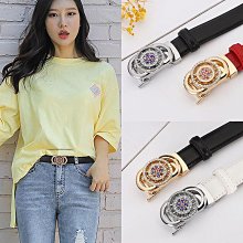 現貨 女士皮帶女霸氣時尚潮流簡約圓扣腰帶女學生韓版百搭耐用大尺碼褲帶-簡約 歷史價格詳細信息