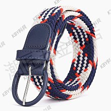 韓版男女式編織松緊腰帶黑藍白條紋針扣帆布休閑牛仔褲腰間皮帶-佳藝居 歷史價格詳細信息