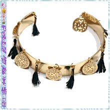 ☆POLLY媽☆歐美進口金色咖啡色串珠花朵葉片麂皮繩麻花髮帶 歷史價格詳細信息