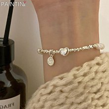 天然淡水珍珠搭配銀鍍金鑲嵌碧璽心形配飾diy 手工穿搭編織手鍊女 歷史價格詳細信息