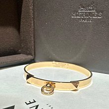 HERMES collier de chien金屬鉚釘鱷魚皮寬版手環 T年(黃x金/S) 歷史價格詳細信息