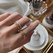 FUDGE法橘 / 正韓 時髦珍珠三角鋯石鑽開口寬戒指/LRS21928 歷史價格詳細信息