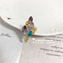 【H.BANDWAGON】代替月亮懲罰你 韓版設計感繽紛多巴胺彩色微鑲細圈八芒星開口戒指 可調節 活口 歷史價格詳細信息