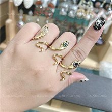 【H.W】個性動物風精緻微鑲密鋯T方鋯撞色鏤空咬環捲捲豹子頭拚色開口戒指 可調節 活口 歷史價格詳細信息