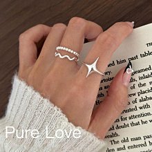 Pure Love樂芙 /正韓 【R0768】韓系簡約S925純銀大小星星碎鑽可調式開口戒指 / 銀 歷史價格詳細信息