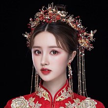 新娘頭飾中式古風鳳冠大氣流蘇前後冠結婚秀禾菔華麗結婚發飾組合裝 歷史價格詳細信息