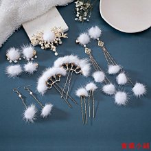 漢服頭飾白色毛球髮夾發冠套裝仙氣流蘇後壓邊夾額飾兩用古風發飾（滿599免運） 歷史價格詳細信息