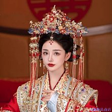新娘頭飾中式古風鳳冠大氣流蘇前後冠結婚秀禾菔華麗結婚發飾組合裝 歷史價格詳細信息