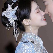 新娘頭飾中式古風淺色羽毛銀色蝴蝶流蘇發簪古典造型盤發秀禾發飾 歷史價格詳細信息