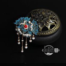 古風發簪漢服發飾珍珠流蘇步搖鳳凰U型發簪唐制景泰藍燒藍簪子-新店特惠 歷史價格詳細信息