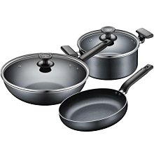 鍋具套裝家用壓鑄鋁製麥飯石不粘鍋三件套灶電通用鍋具三件套 歷史價格詳細信息