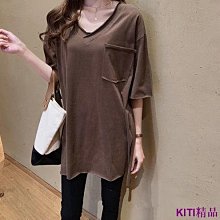 KITI精品【大尺碼女裝】D&G設計感拼接條紋韓版大學T女2022年早春中長款寬鬆慵懶風假兩件上衣 歷史價格詳細信息