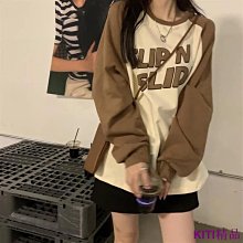 KITI精品大尺碼長袖T恤 大尺碼上衣 40-92kg 3色 大尺碼女裝 假兩件式大學T 設計感薄款大學T女春秋款外穿韓版寬鬆 歷史價格詳細信息