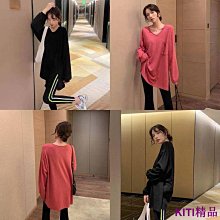 大尺碼上衣 領上衣 中長款T恤 韓版T恤 薄長袖t恤 長袖上衣女 純棉長袖t恤女秋裝領大碼上衣-時尚男裝 歷史價格詳細信息